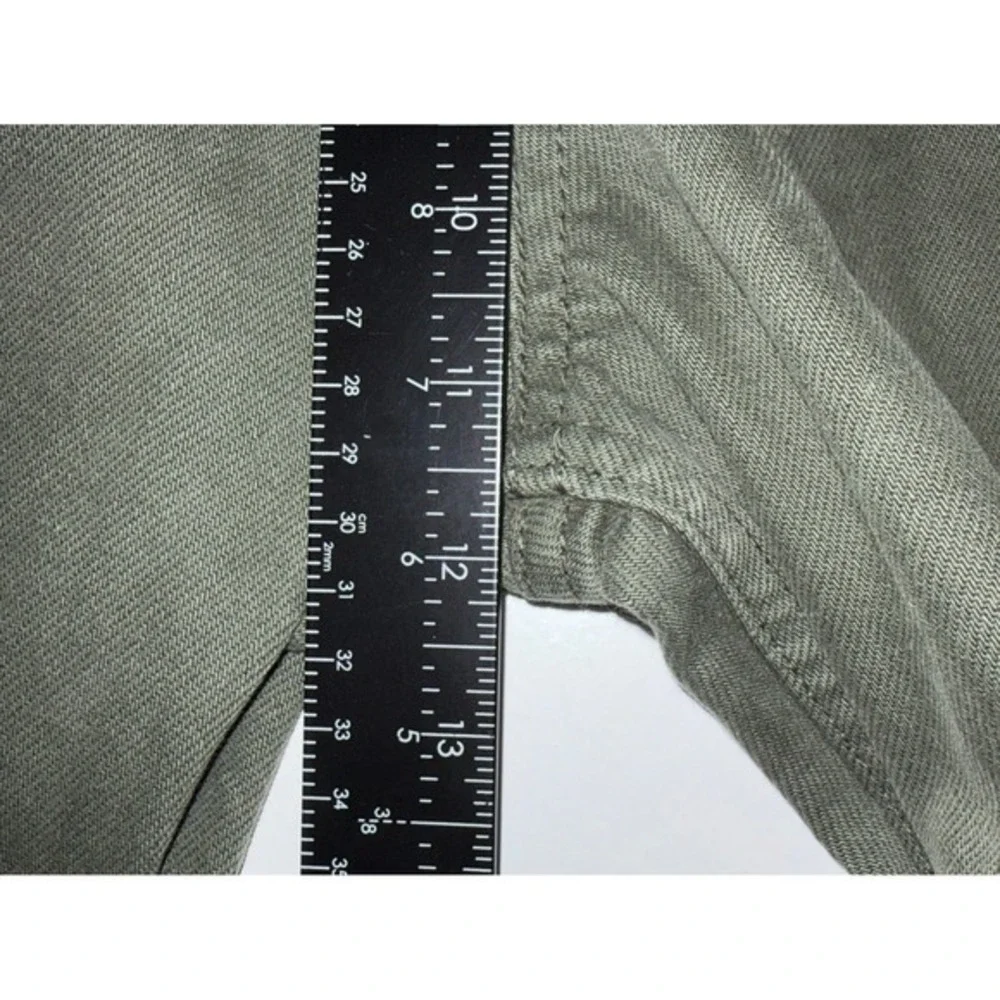 Zara High Waisted Wide Leg Jeans Olive Green Raw Hem Size 2 Cotton Denim‎